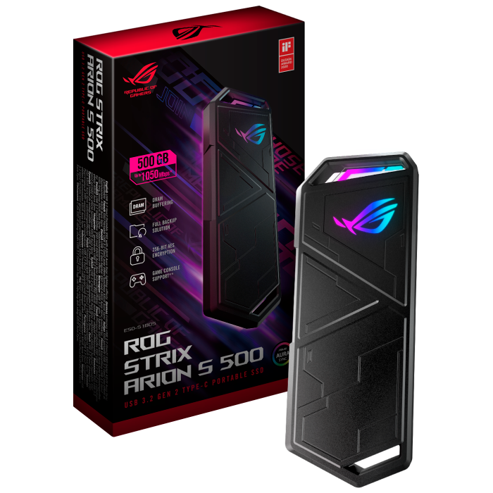 ASUS внешний SSD накопитель ROG Strix Arion S500 500GB ARGB USB 3.2 Gen 2 (90DD02I0-M09 ) black