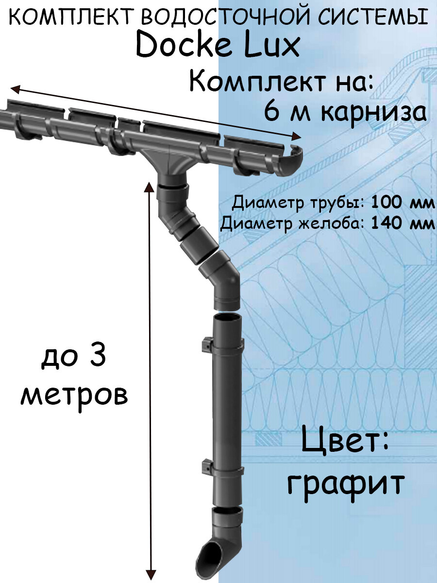 Комплект водосточной системы Docke Premium графит 6 метров (120мм/85мм) водосток для крыши Дёке Премиум темно-серый (RAL 7024) - фотография № 1