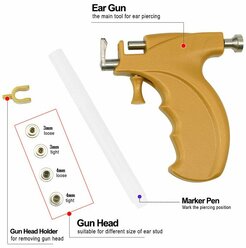 Пистолет для пирсинга и прокола ушей с насадками в коробке (Желтый)