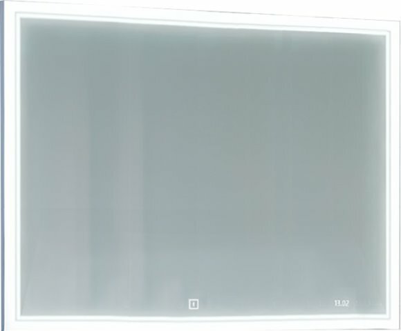 Зеркало Jorno Glass 120 с подсветкой, часами (Gla.02.120/W) - фотография № 1