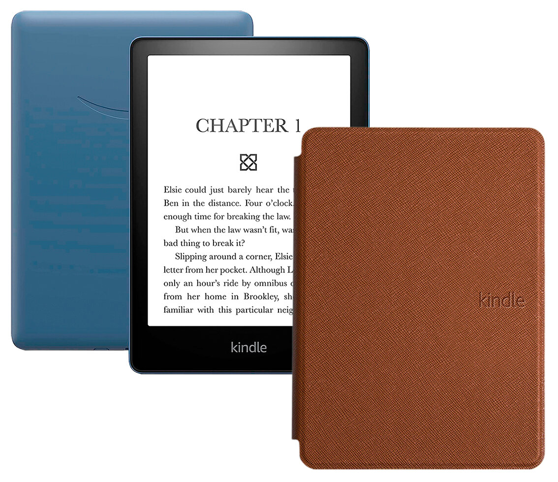 Электронная книга Amazon Kindle PaperWhite 2021 16Gb black Ad-Supported Denim с обложкой ReaderONE PaperWhite 2021 Brown