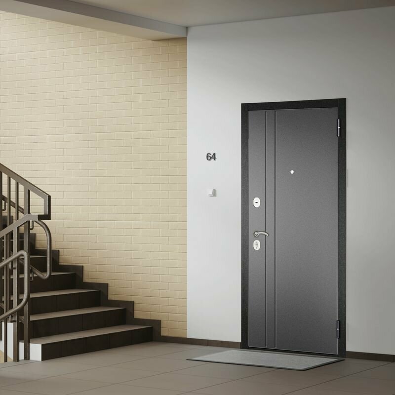 Дверь входная для квартиры Torex Home Optima 960х2050, правый, тепло-шумоизоляция, антикоррозийная защита, замки 2-го и 3-го класса, черный/серый - фотография № 2