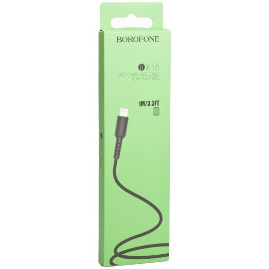 Кабель BOROFONE USB BX16 Easy Lightning 8-pin, 1м, PVC (черный)
