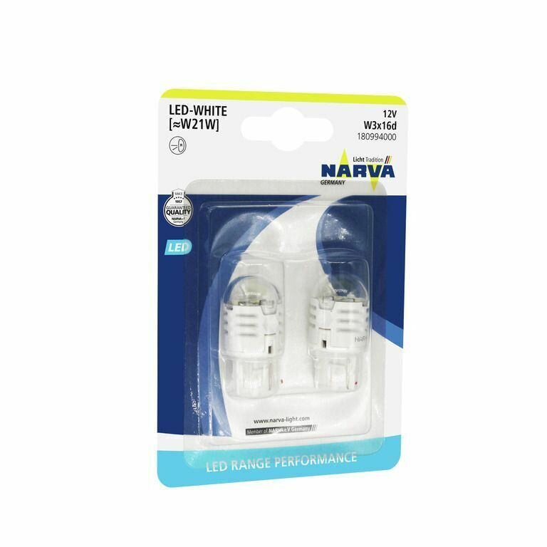 Лампа светодиодная W21W LED WHITE U30CW (блистер, 2шт) 12V NARVA