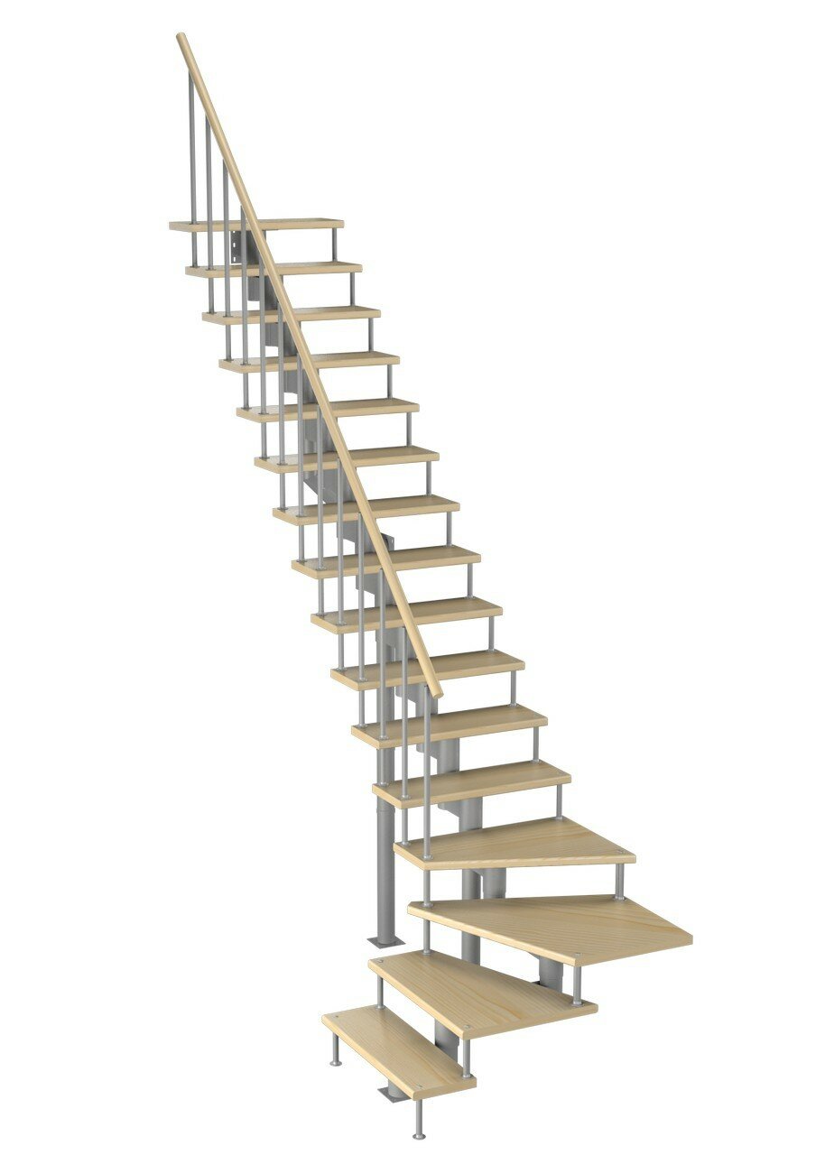Модульная лестница Фаворит 180 (h 2880-3040, Серый, Сосна, Нержавеющая сталь) - фотография № 1