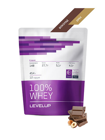 LevelUp 100% Whey, 454 g (шоколад орех)