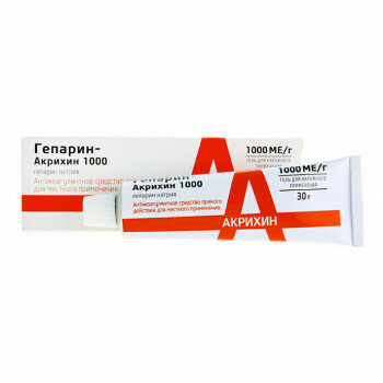 Гепарин-акрихин 1000 гель 1ТЫС.МЕ 30Г