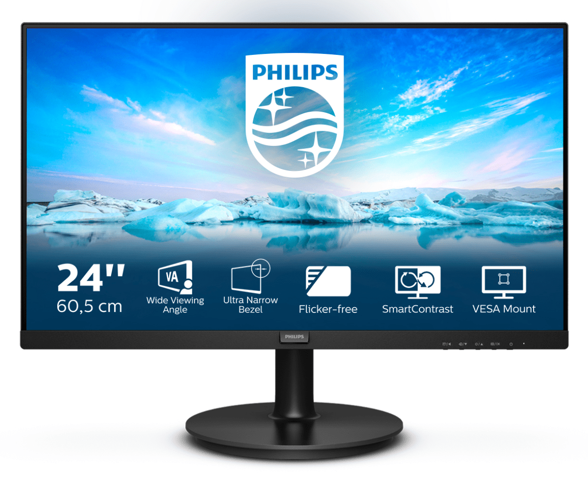 23.8" PHILIPS 241V8LA (00/01) Black (VA, 1920x1080, D-sub+HDMI, 4 ms, 178°/178°, 250 cd/m, 3000:1, MM) (771669) (771652)