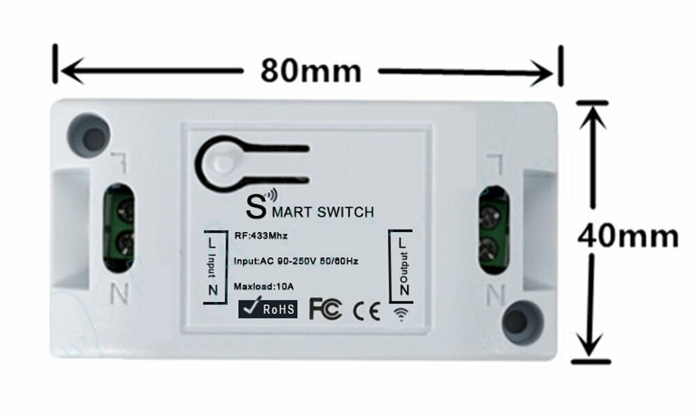 Комплект - Беспроводной выключатель 2-канальный RF 433Mhz белый RF2W + 2 Радиореле одноканальное D01R