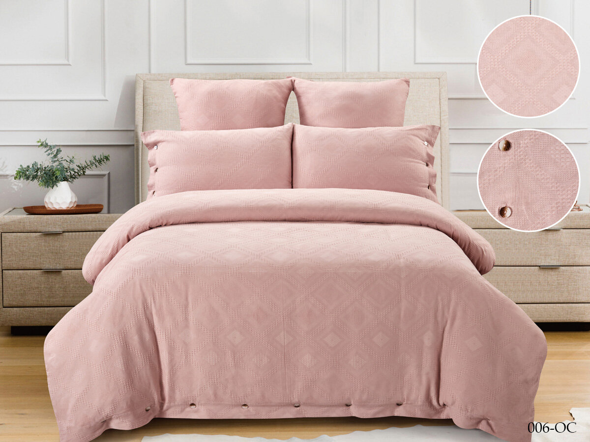 Жаккардовое постельное белье с простыней на резинке 006-OC Cleo (розовый) Евро (наволочки 50х70 и 70х70)