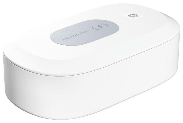 УФ стерилизатор с беспроводной зарядкой GSMIN A30 с кейсом, Quick Charge 3.0 (Белый)