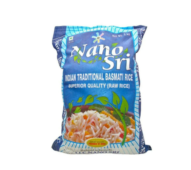 Рис Нано Шри Басмати непропаренный 5 кг (в синем мешке) (Nano Sri Indian Basmati Raw Rice)