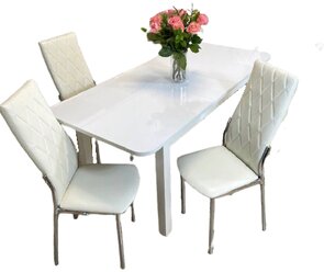 Обеденная группа стол кухонный со стульями NGVK Мега Белый и 3 стула Омега 2 цвет Белый
