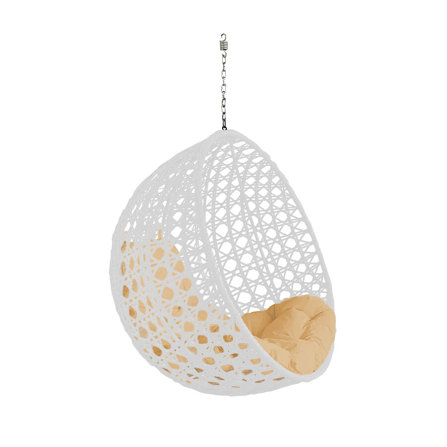 фото Подвесное кресло круг люкс белое (без стойки), бежевая подушка