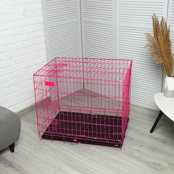 Клетка с люком для собак и кошек, 85 x 60 x 70 см, розовая - фотография № 4
