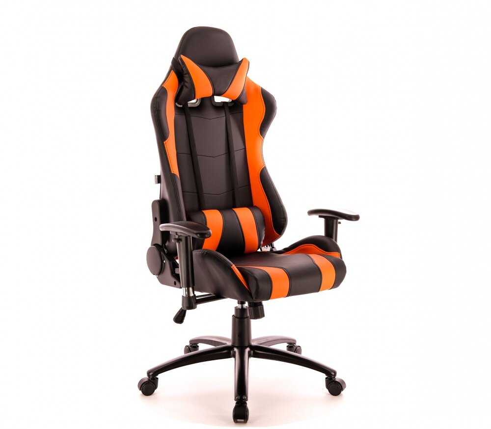 Игровое компьютерное кресло Everprof Lotus S2, съемный подголовник, поясничная поддержка, регулировка высоты газлифт / экокожа, крестовина сталь / эргономичное геймерское / черно-оранжевое