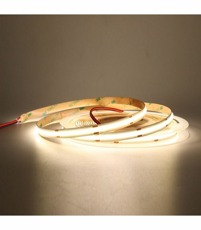 Светодиодная лента COB, 12 вольт, 12Вт/м. Цвет свечения: Нейтральный белый, IP33. Катушка 10 метров - фотография № 1