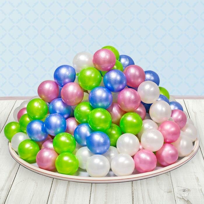 Шарики для сухого бассейна Перламутровые , диаметр шара 7,5 см, набор 100 штук, цвет розовый, голубой, белый, зелёный