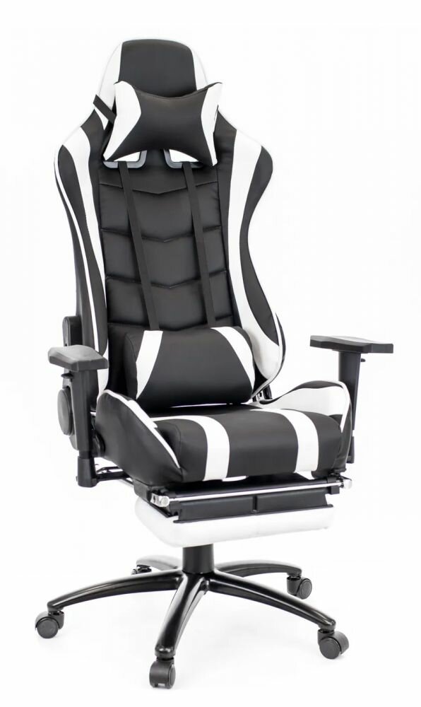 Игровое компьютерное кресло Everprof Lotus S1, съемный подголовник, поясничная поддержка, регулировка высоты газлифт / экокожа, крестовина сталь / эргономичное геймерское / черно-белое