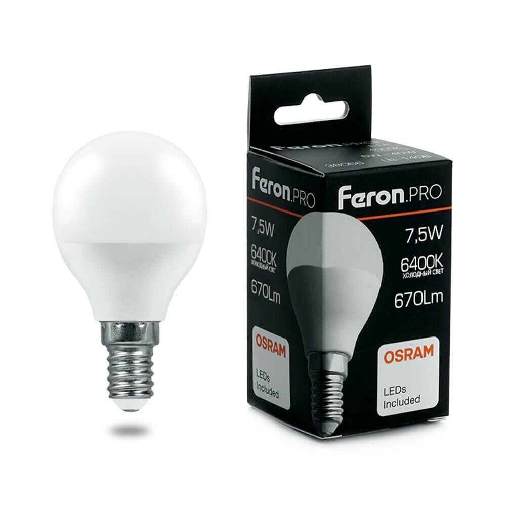 Feron Лампа светодиодная Feron E14 7,5W 6400K матовая LB-1407 38073