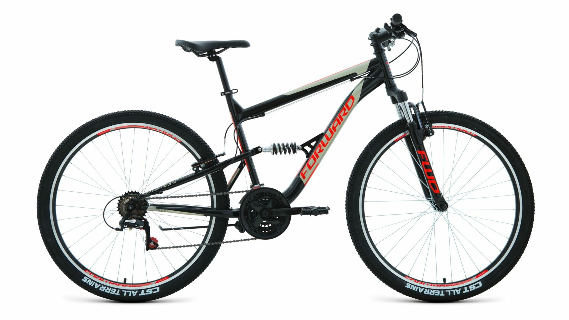 Велосипед FORWARD RAPTOR 27,5 1.0 (27,5" 18 ск. рост. 16") 2022, черный/красный, RBK22FW27774