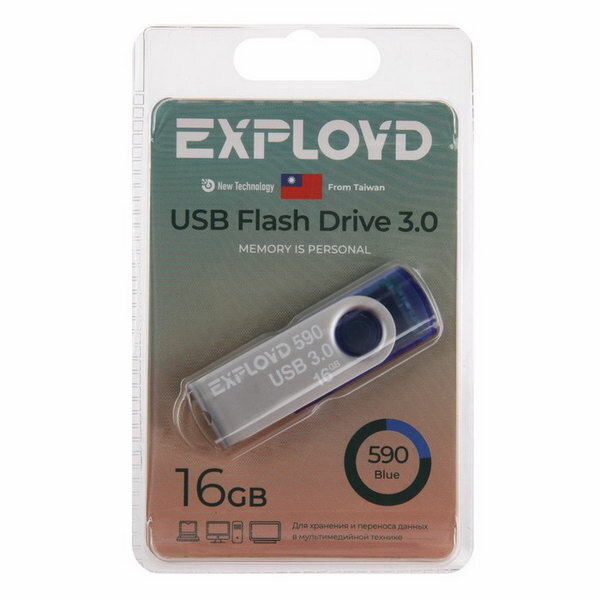 Флешка 590, 16 Гб, USB3.0, чт до 70 Мб/с, зап до 20 Мб/с, синяя