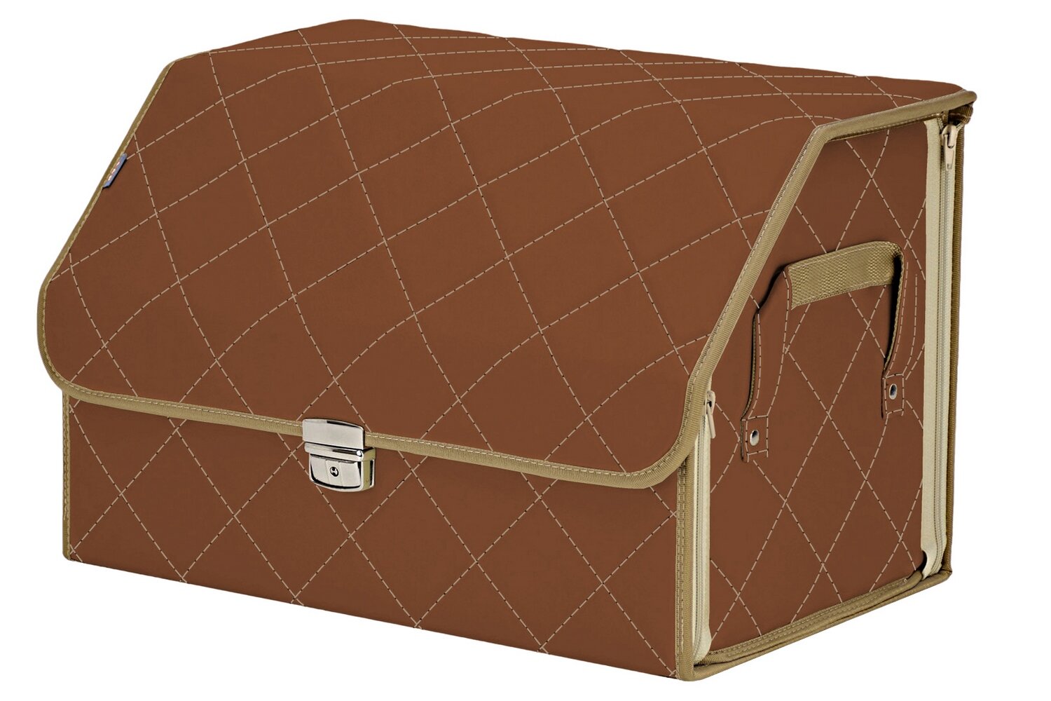 Органайзер-саквояж в багажник "Союз Премиум" (размер L). Цвет: светло-коричневый с бежевой прострочкой Ромб.