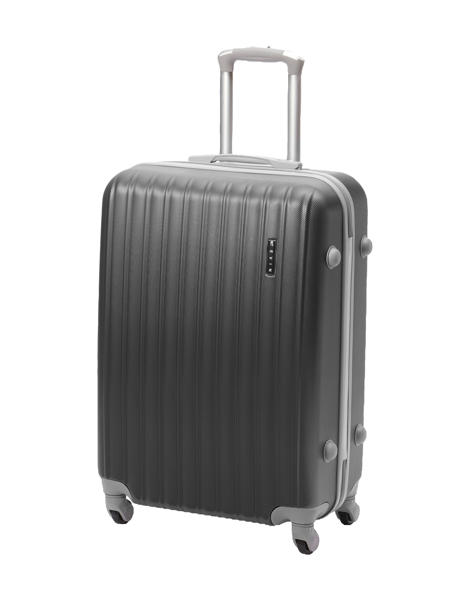 Чемодан на колесах дорожный небольшой средний багаж для путешествий s+ TEVIN размер С+ 60 см 52 л легкий 2.6 кг прочный abs пластик Серый темный