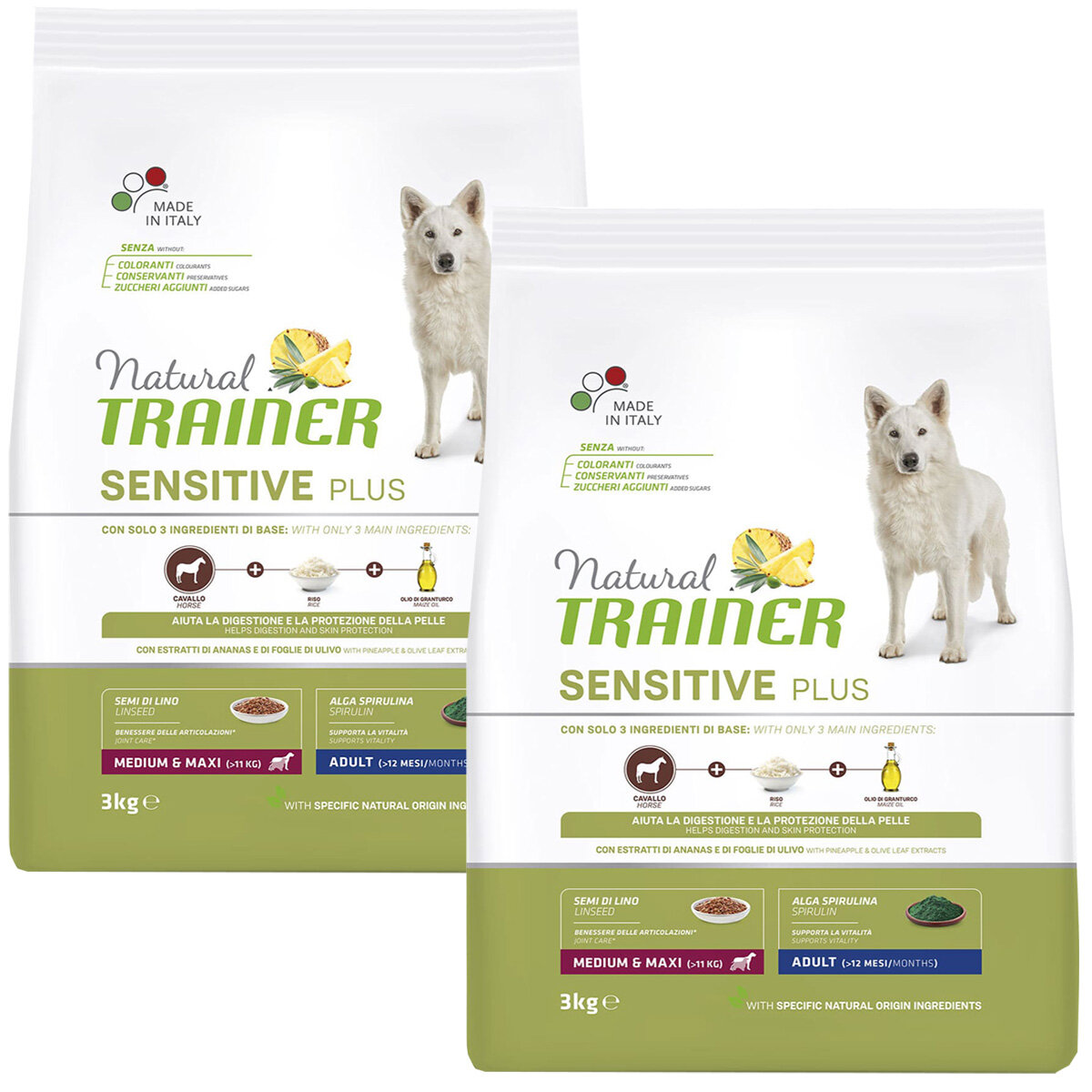 TRAINER NATURAL SENSITIVE PLUS MEDIUM & MAXI ADULT HORSE & RICE безглютеновый для взрослых собак средних и крупных пород с кониной и рисом (3 + 3 кг)