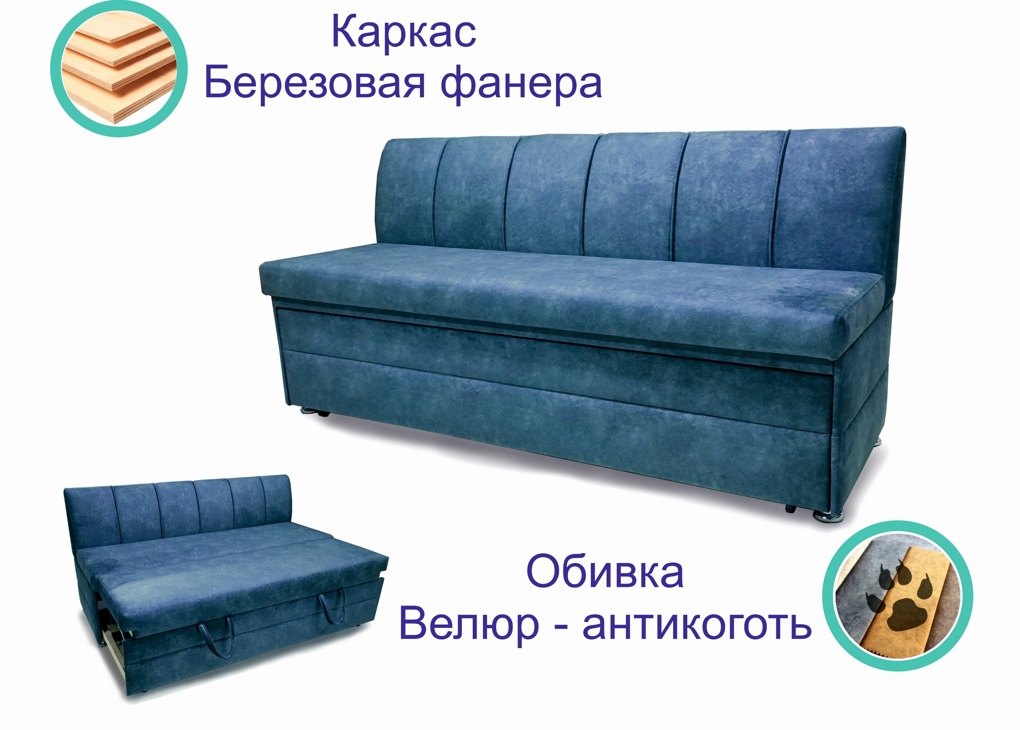 Кухонный диван со спальным местом Форум-8Д (190см) Синий