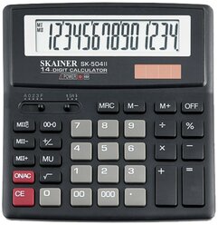 MassFamily Калькулятор настольный средний SKAINER SK-504II, 14 разрядов, двойное питание, двойная память, 156x157x32 мм, черный