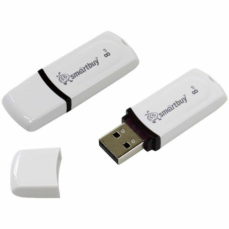 Память Smart Buy "Paean" 8GB, USB 2.0 Flash Drive, белый SB8GBPN-W