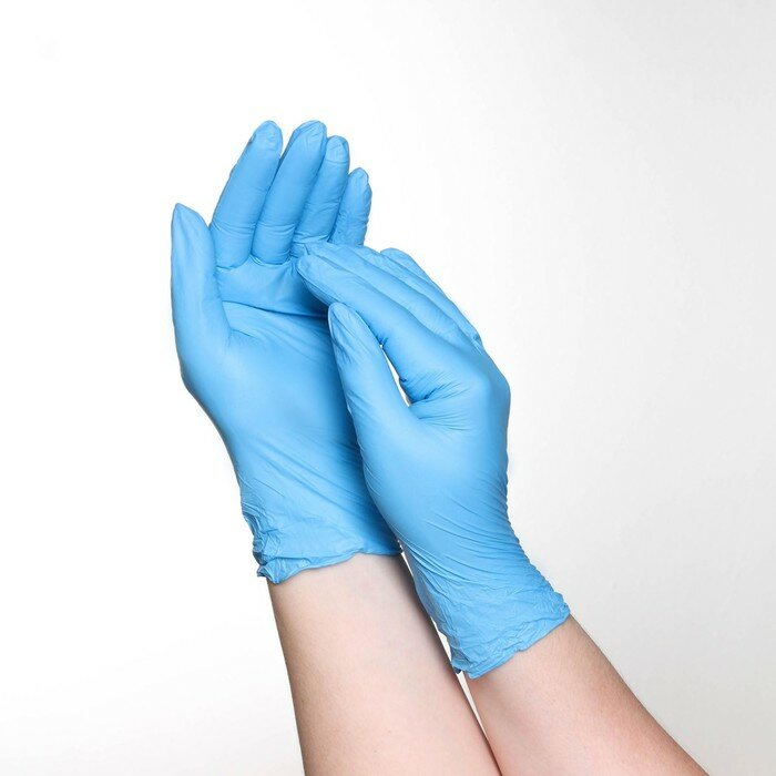 Перчатки хозяйственные нитриловые, размер L, 100 шт, цена за 1 шт, цвет голубой - фотография № 4