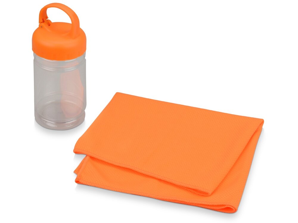 Набор для фитнеса "Cross": охлаждающее полотенце и бутылка, цвет оранжевый