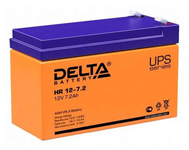 Delta Батарея аккумуляторная Delta HR 12-7.2 12В 7.2А*ч, тип разъема F2