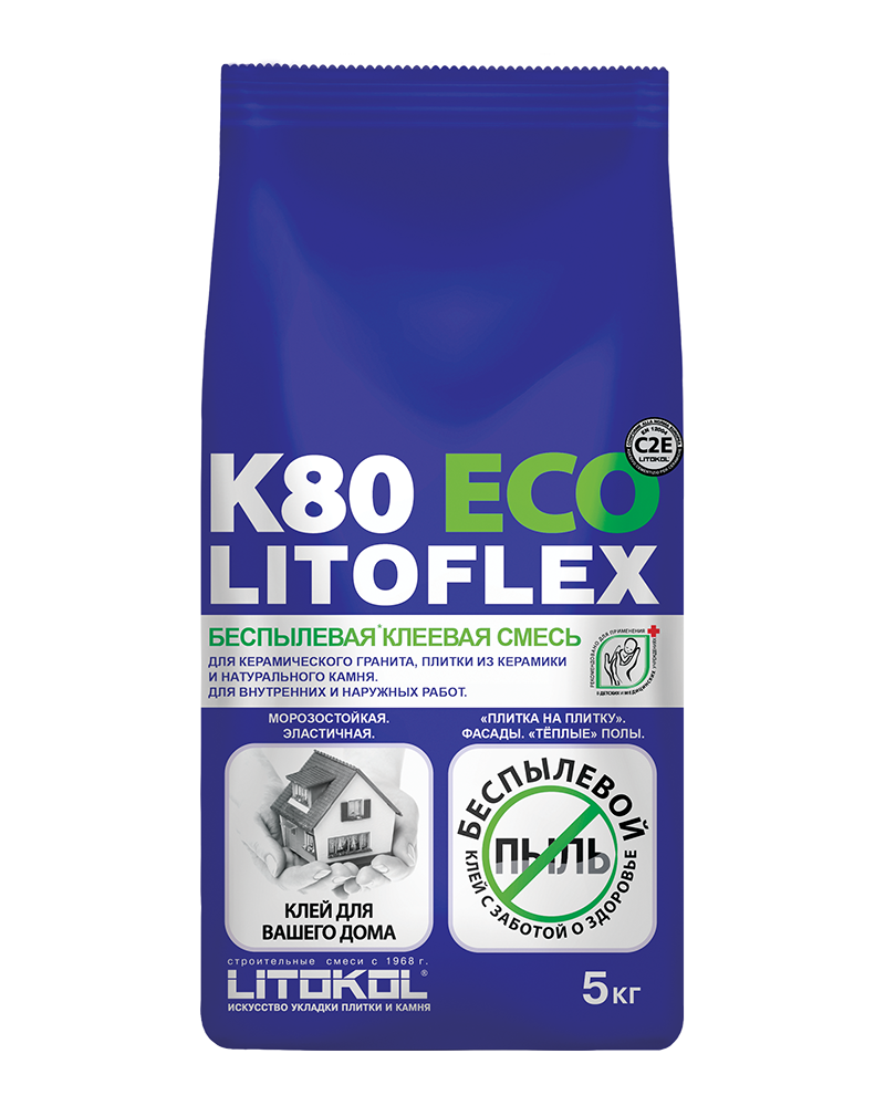 Смесь клеевая беспылевая серая Litokol Litoflex K80 Есо (5кг)
