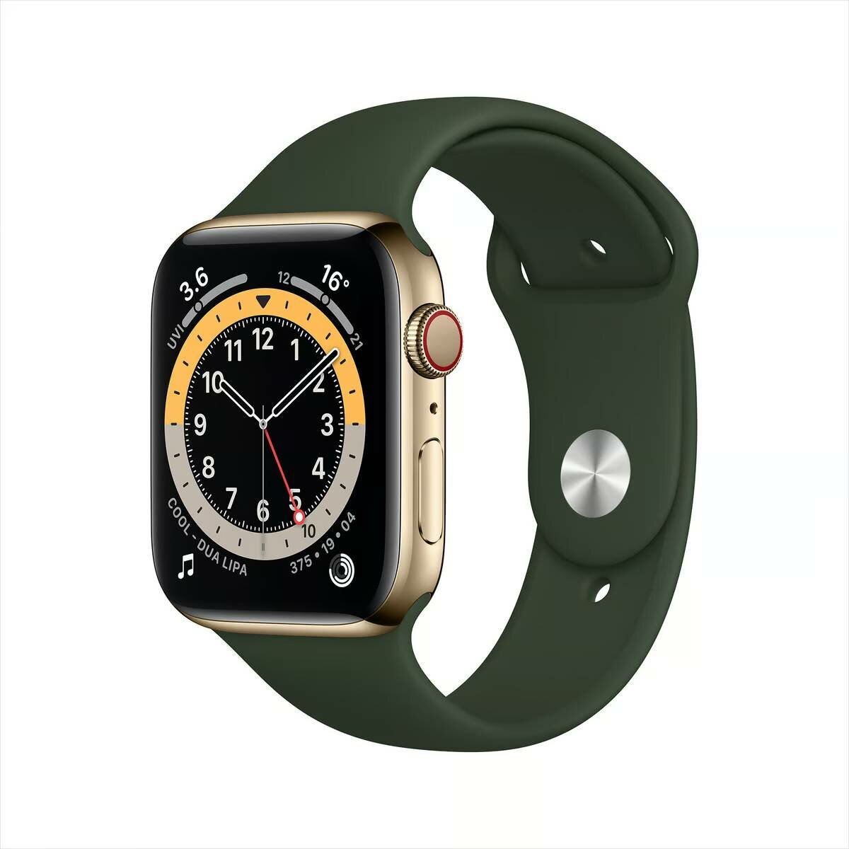 Умные часы Apple Watch Series 6 GPS + Cellular, 40 мм, сталь золотого цвета, спортивный ремешок зеленый M06V3AE/A