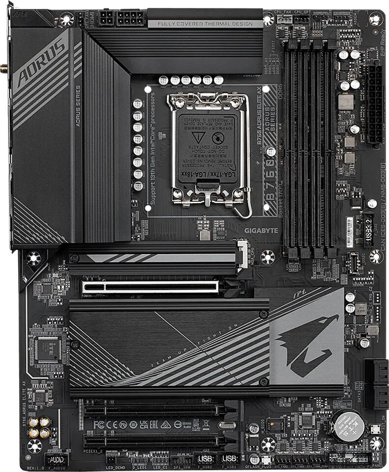 GigaByte Материнская плата Gigabyte B760 AORUS ELITE AX Soc-1700 Intel B760 4xDDR5 ATX AC`97 8ch(7.1) 2.5Gg RAID+HDMI+DP