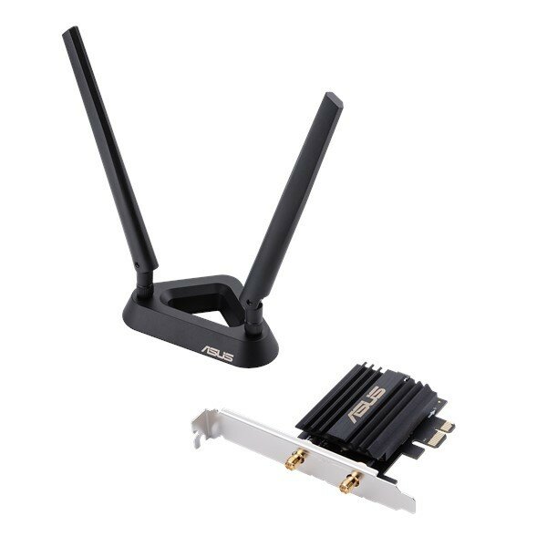 Asus PCE-AX58BT Двухдиапазонный беспроводной адаптер Wi-Fi 6 802.11ax : форм-фактор PCIe, 2 внешние антенны, Bluetooth 5.0, стандарт шифрования WPA3, технологии OFDMA и MU-MIMO 90IG0610-MO0R00