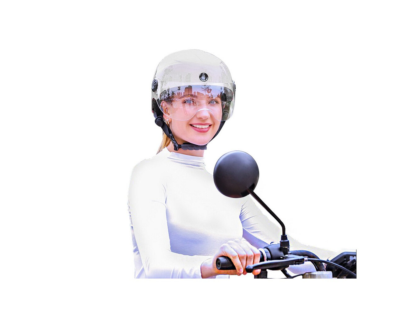 Шлем для защиты РП-200-Бел голд-старт (lux) (K86229LHS) с двумя видеокамерами (назад-вперед) и Bluetooth гарнитурой - открытый мотошлем велошлем