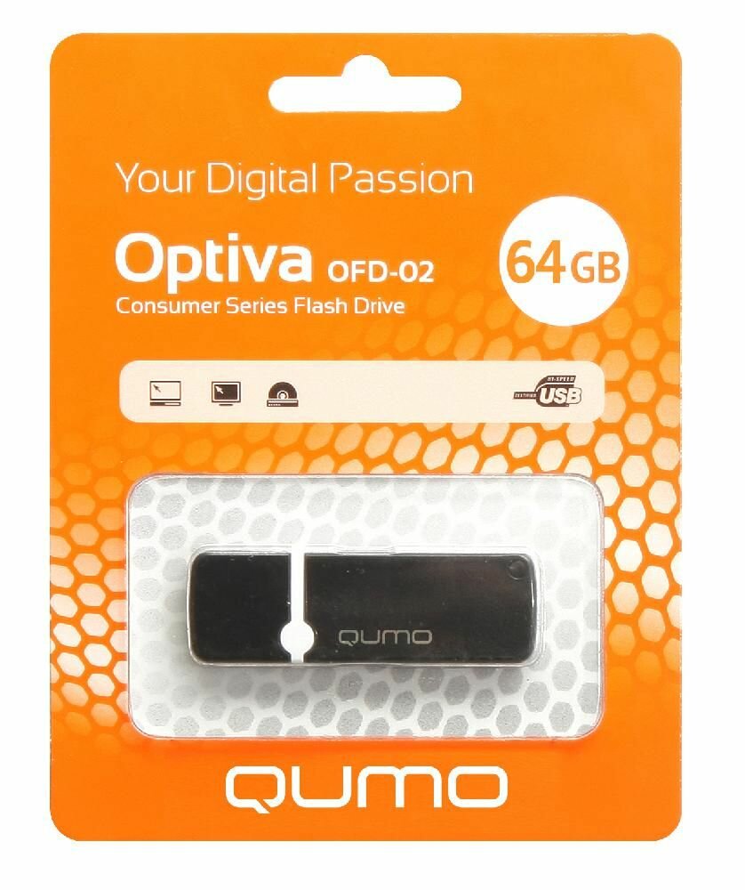 Флешка QUMO 64GB USB 2.0 Optiva 02 Black, цвет корпуса черный (QM64GUD-OP2-black)