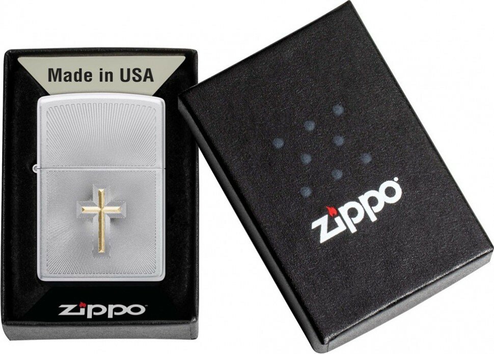 Зажигалка ZIPPO Cross Design с покрытием Satin Chrome, латунь/сталь, серебристая, 38x13x57 мм - фотография № 4