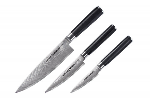 Набор кухонных ножей "Поварская тройка" Samura DAMASCUS SD-0220/G-10, дамасская сталь, подарочная коробка, 3 предмета
