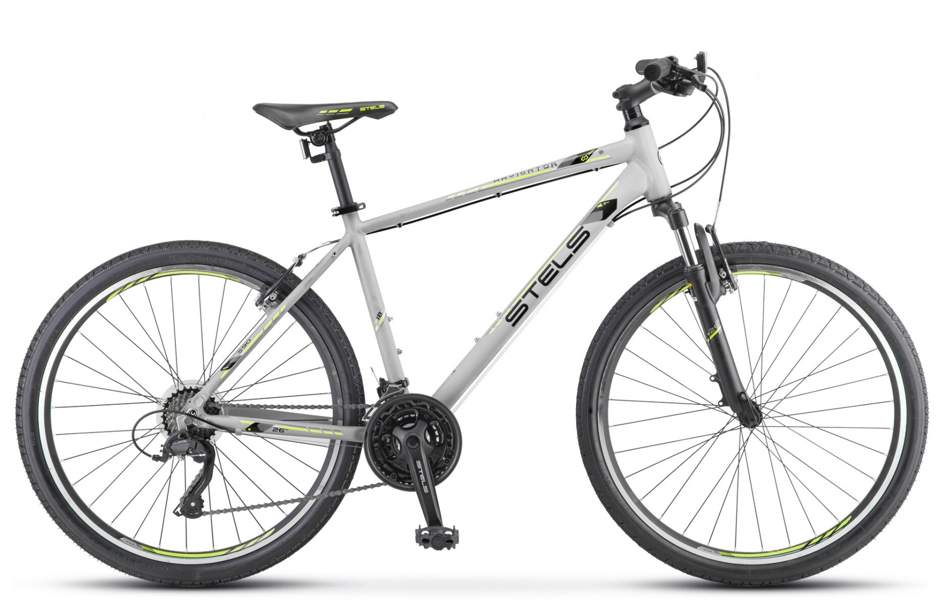 Горный (MTB) велосипед STELS Navigator 590 V 26 K010 (2021) рама 16" Серый/салатовый