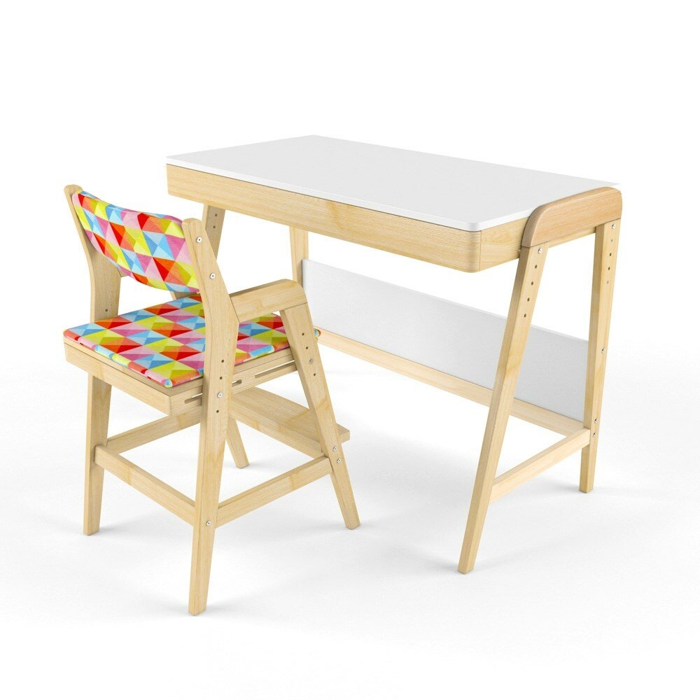Комплект растущий стол и стул с чехлом 38 попугаев "Вуди" (Белый, Без покрытия, Ромбы)