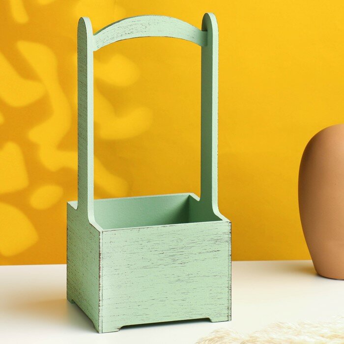 фото Кашпо - ящик деревянный "Прованс" 13,5х13,5х30 см оливковый