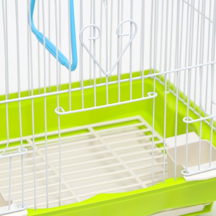 Клетка для птиц укомплектованная, с кормушками, 30 х 23 х 39 см, зеленая - фотография № 4