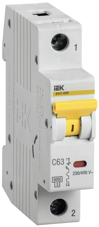 Выключатель автоматический ВА47-60M 1Р 63А 6кА С IEK | код. MVA31-1-063-C | IEK ( 1шт. )