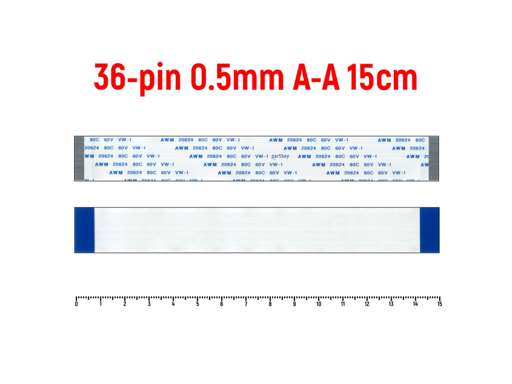 Шлейф FFC 36-pin Шаг 0.5mm Длина 15cm Прямой A-A AWM 20624 80C 60V VW-1