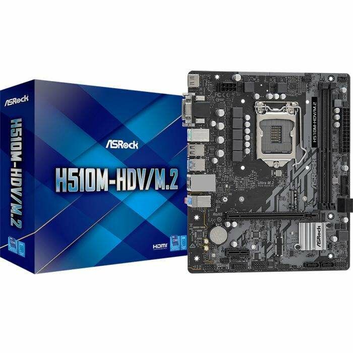 Материнская плата ASROCK H510M-HDV/M.2, LGA1200, H510, 2*DDR4, D-Sub+DVI-D+HDMI, 4xSATA3 6.0, M.2 Socket, 2xUSB 3.2, 4xUSB 2.0, mATX; 90-MXBFT0-A0UAYZ